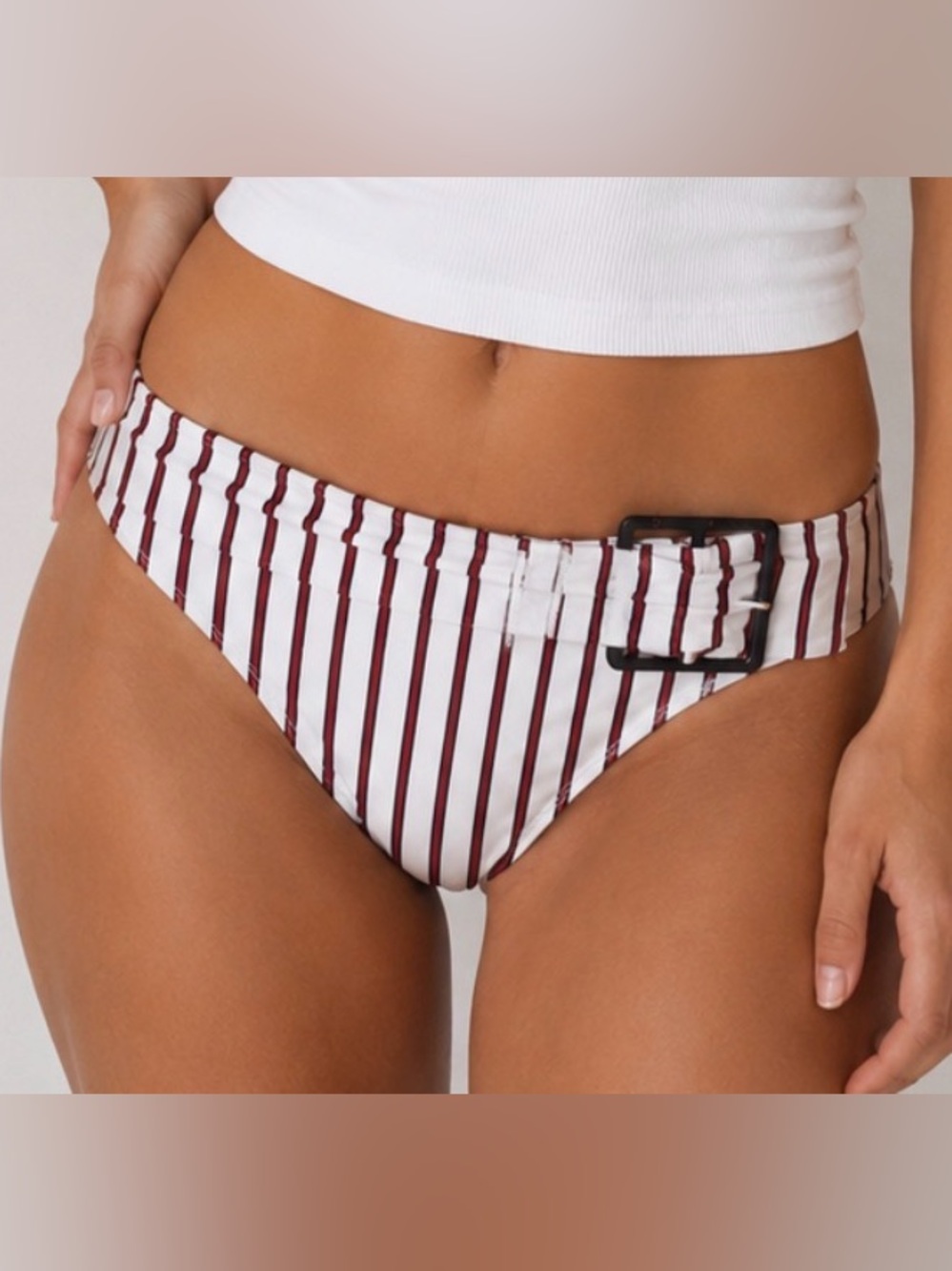 WeWoreWhat White Bikini Bottom with Red Stripes Size Large NWT